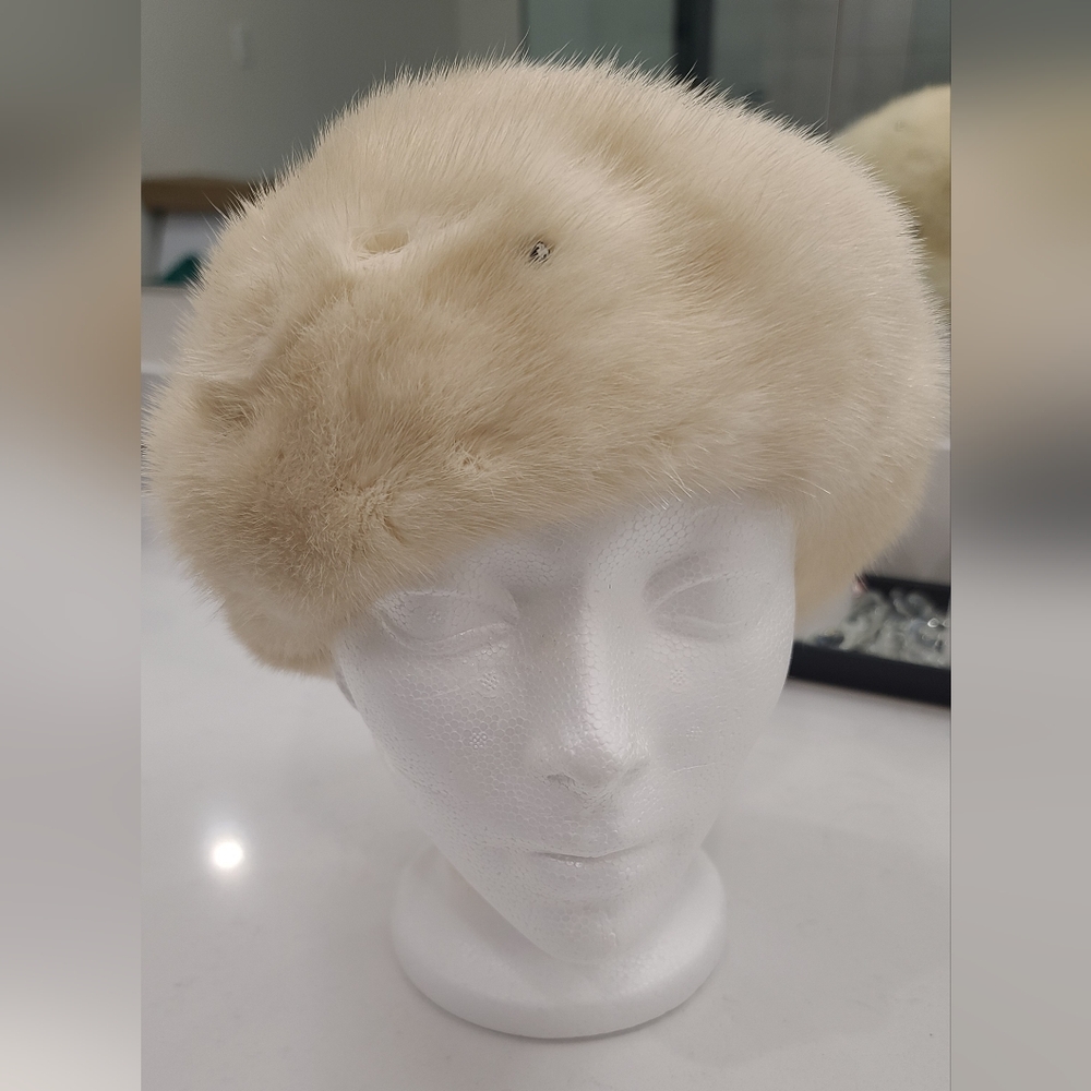 Snow queen luxury blonde mink beret with crystals Slavic Girl Mob Wife
